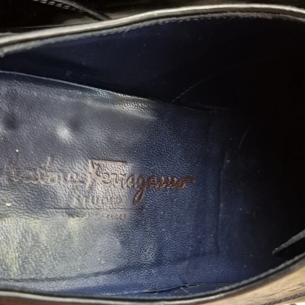 SALVATORE FERRAGAMO Tux Black Patent‎ Leather Sz 12 D Oxfords Mens Dress Shoes